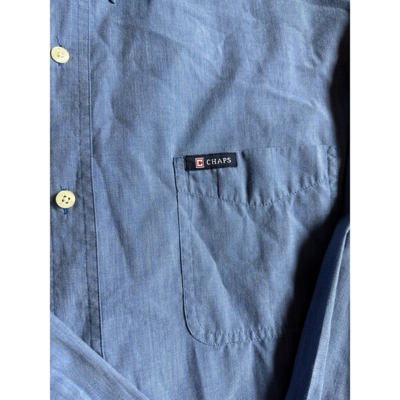 Chaps Men's Easy Care Long Sleeve Button Front Shirt Oxford Size XL Blue Soft - Picture 4 of 6